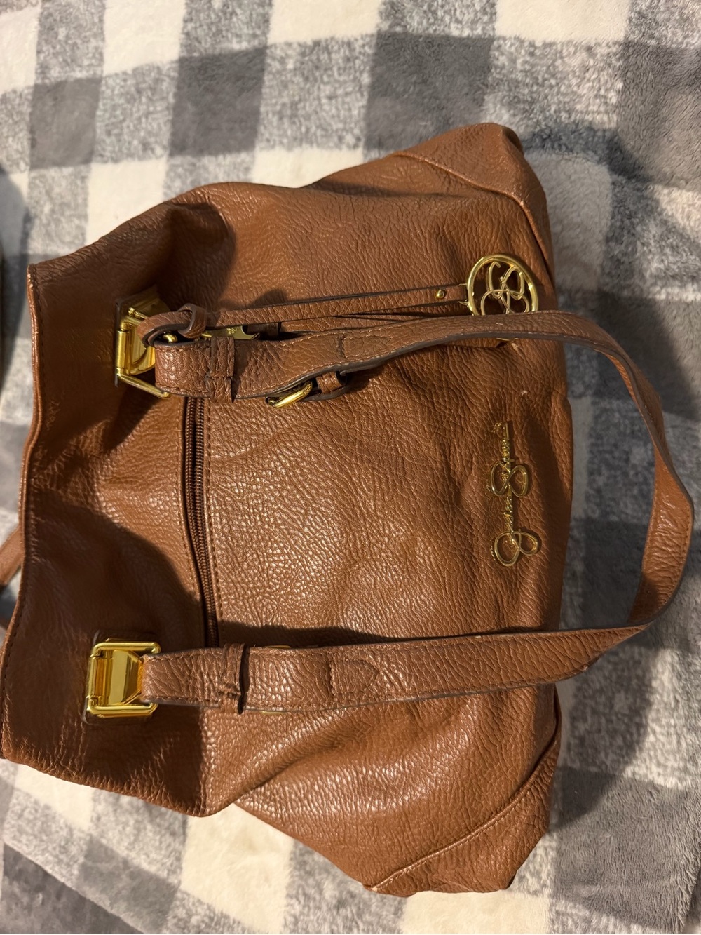 Jessica Simpson Tan Leather Shoulder Bag with Gold Hardware